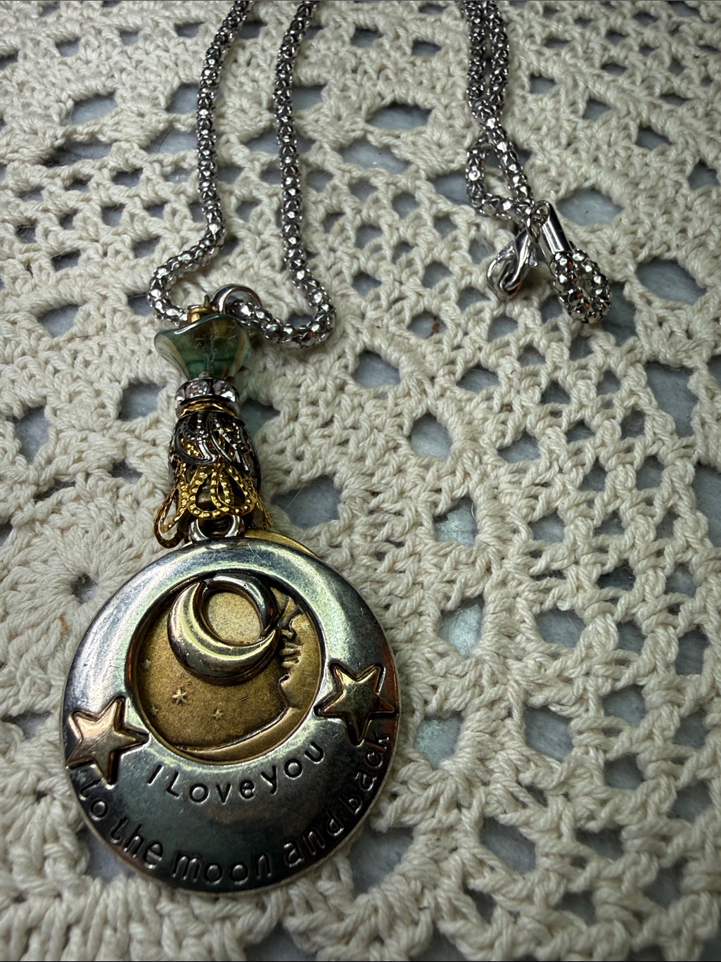 Moon & Stars Pendant Necklace - Silver And Gold Tone